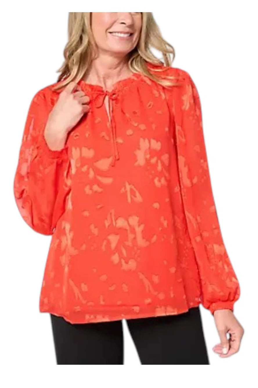 Nicole Miller Burn Out Chiffon Tank Blouse Red Alert - Regular